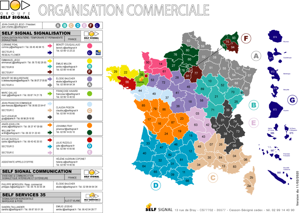 COVID-19 Carte réseau commercial Self Signal 11-02-2020 coordonnées commerciaux et assistantes commerciales France